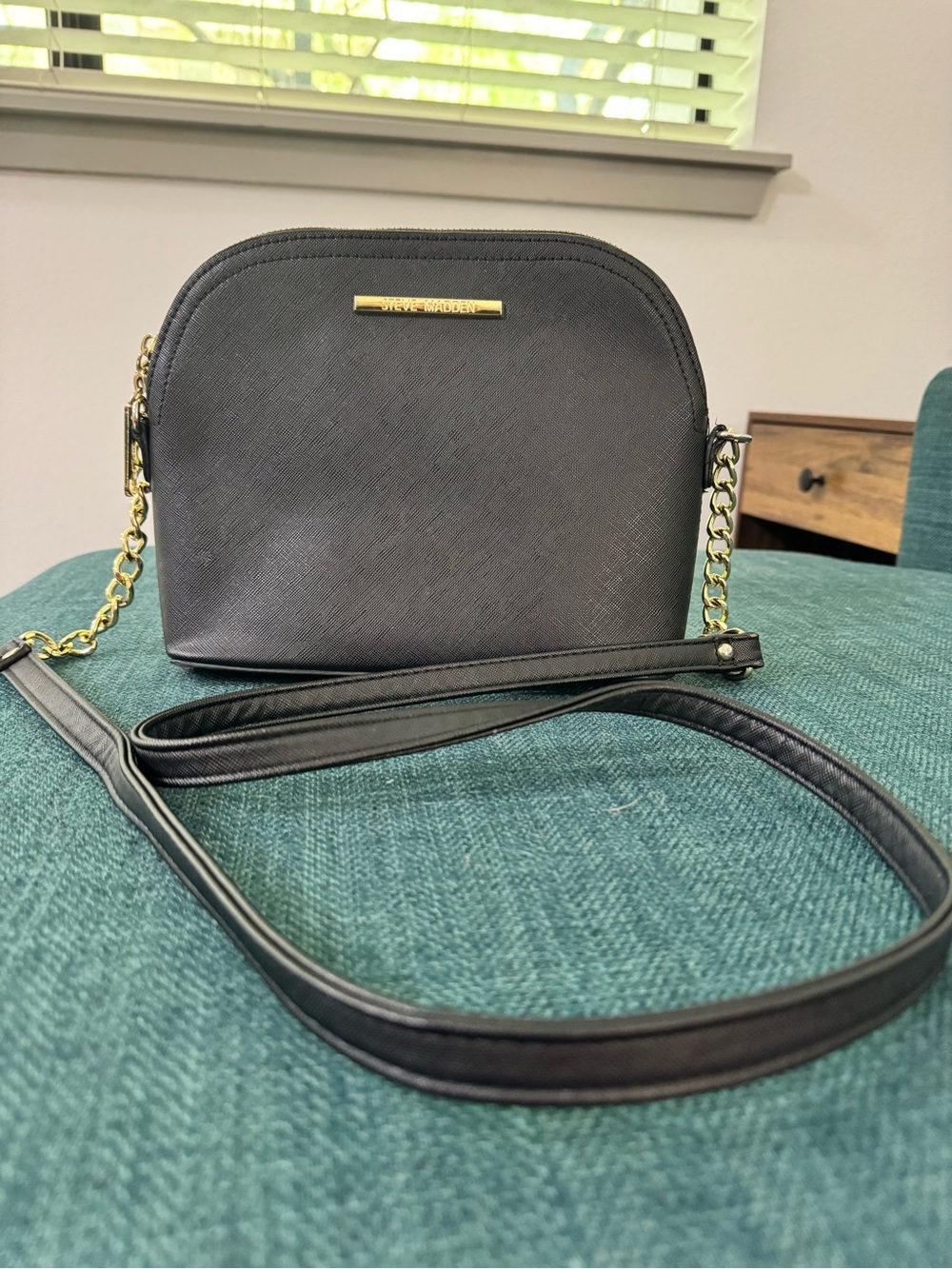Steve Madden Black Crossbody with Gold Chain Accent
